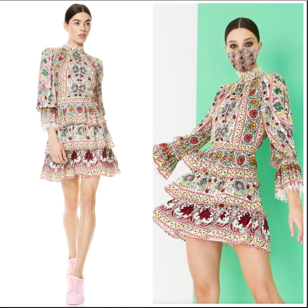 Alice + Olivia Lawson Mock Neck Floral Mini Dress